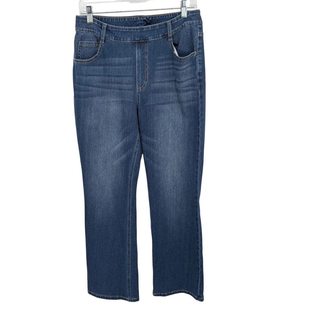Halara Jeans Women Large Blue Pull On High Rise Bootleg Leg Denim Stretch Casual